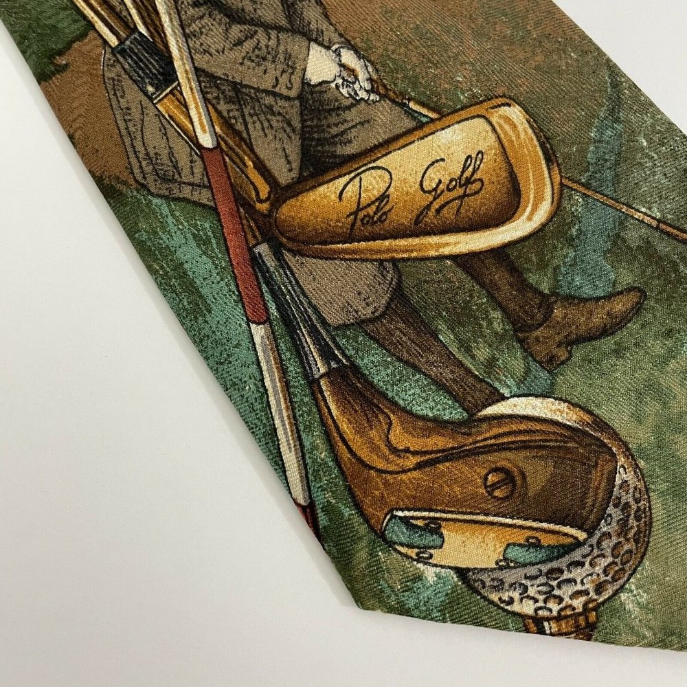 VINTAGE Polo RALPH LAUREN Silk GOLF CLUBS NECK TIE - Picture 2 of 7